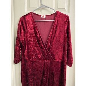 Star Vixen Womens Plus 2XL Burgundy Crushed Velvet Faux Wrap Dress BLD1371V‎